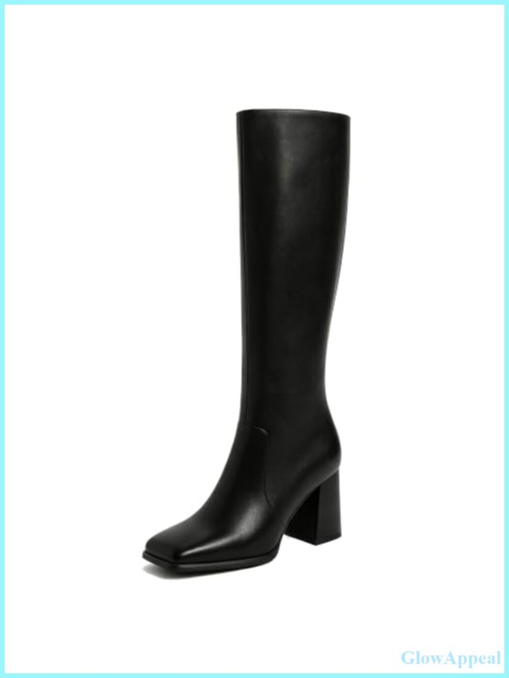 Square Toe Knee High Boots Chunky Heel Faux Leather Tall Boots